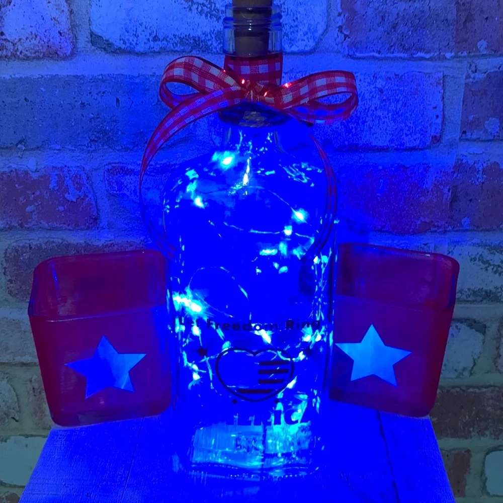 'Let Freedom Ring, America' Upcycled Spirit Bottle Lantern